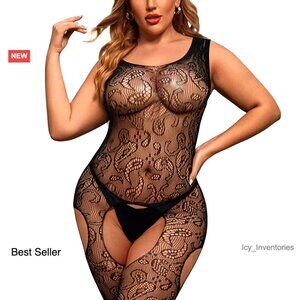 Fishnet Bodysuit Lingerie Sexy One Piece Babydoll Plus Size Nightwear